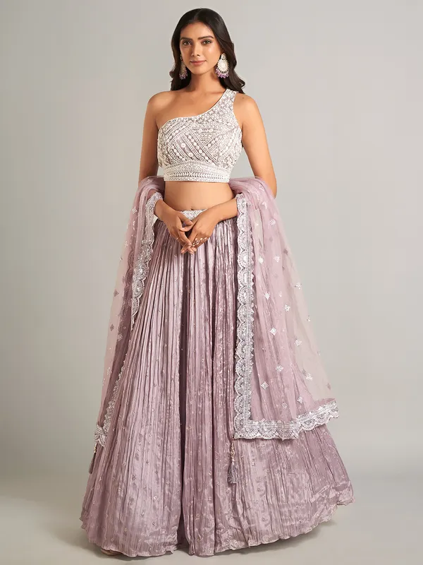 A Classy Lilac Colored Lehenga Choli With Beautiful Thred Work Set - Rent