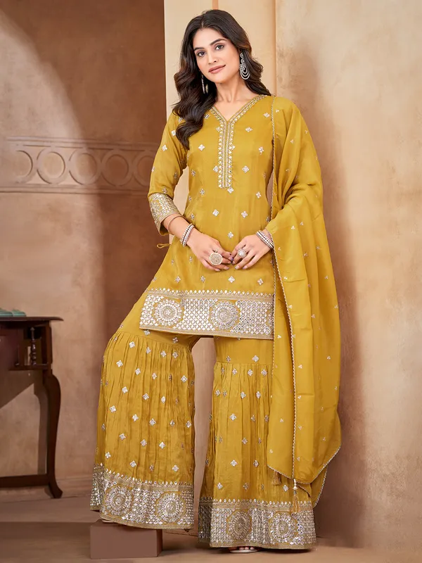 Sharara suit in yellow colour cheap
