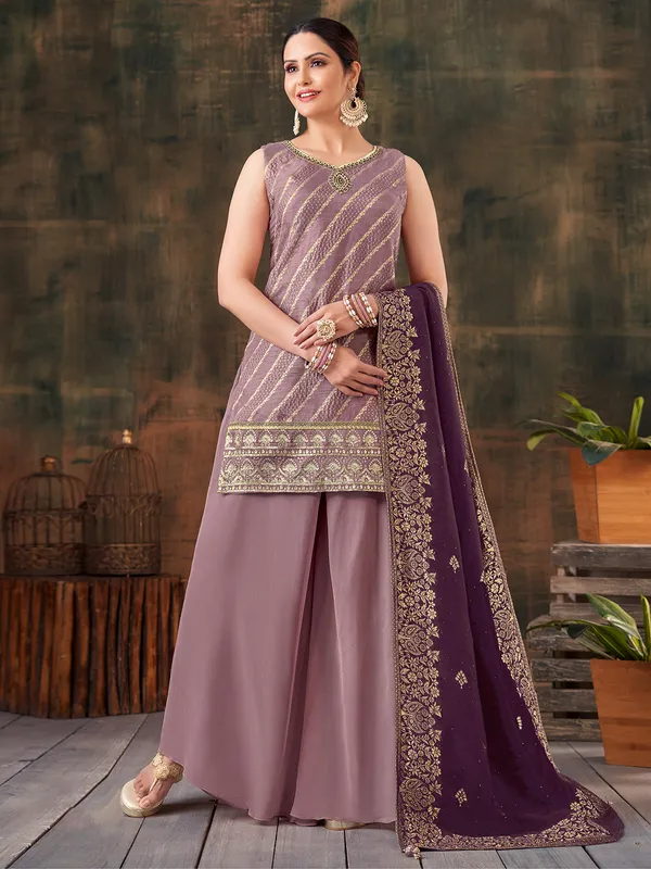 Pleasing Pink Chinnon Silk Palazzo Style Suit main image 1