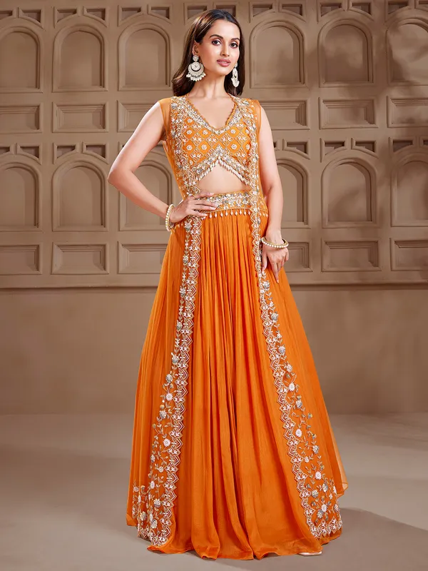 Stunning orange georgette lehenga choli-G3-WLC16026