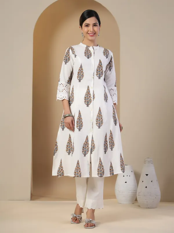 Wrapped In White Cotton Kurti Set main image 0