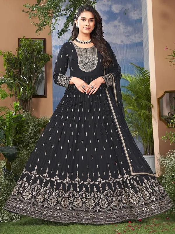 Georgette Dark Green Embellished Wedding Fest Anarkali Suit