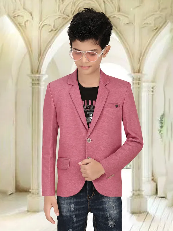Stylish pink terry rayon blazer-G3-BBL81481