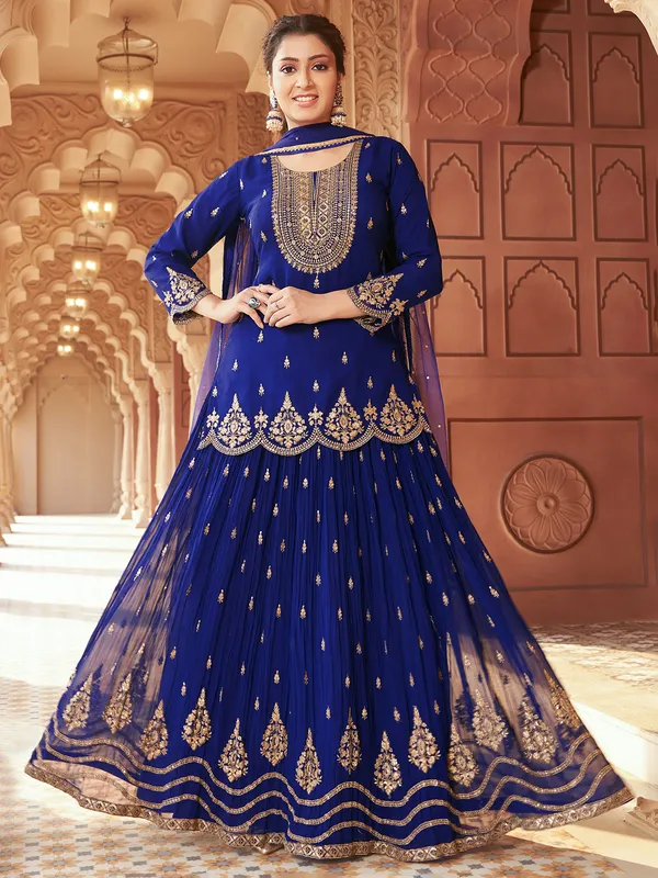 Stylish royal blue georgette lehenga suit with dupatta G3 WSS41813