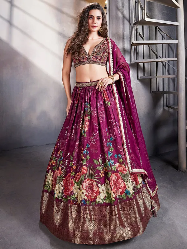 Wine Pure Modal Gajji Silk Rajsthani Lehenga Choli