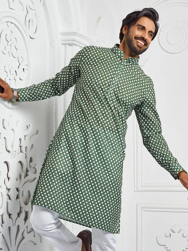 Trendy printed green kurta-G3-MSP0980 Singapore