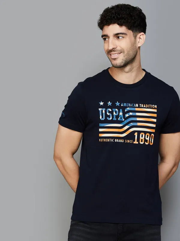 U S POLO navy blue round neck cotton t-shirt-G3-MTS18928