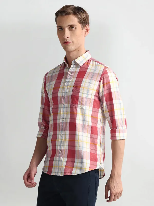 U S POLO ASSN checks cotton red shirt-G3-MCS13429