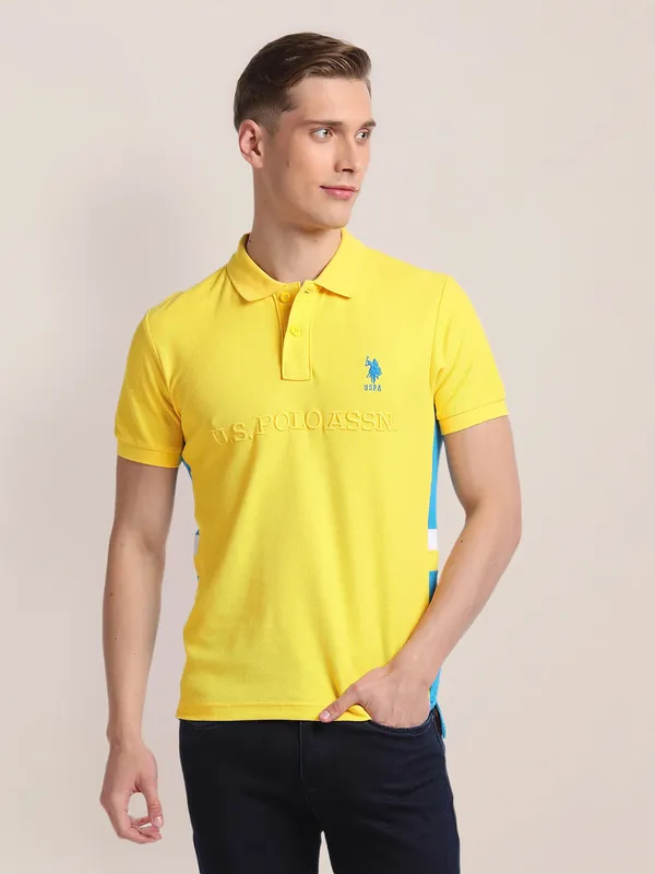 U S POLO ASSN cotton yellow polo t shirt-G3-MTS17582 Ireland