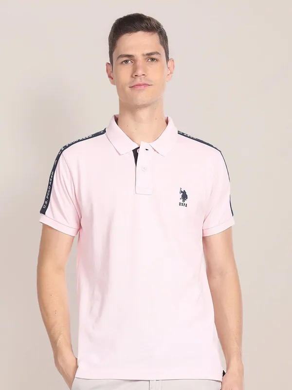 U S POLO ASSN light pink polo t shirt in plain-G3-MTS16544