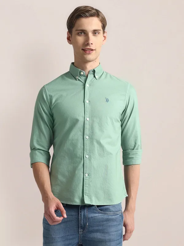 U S POLO ASSN sea green cotton shirt-G3-MCS13448 Australia