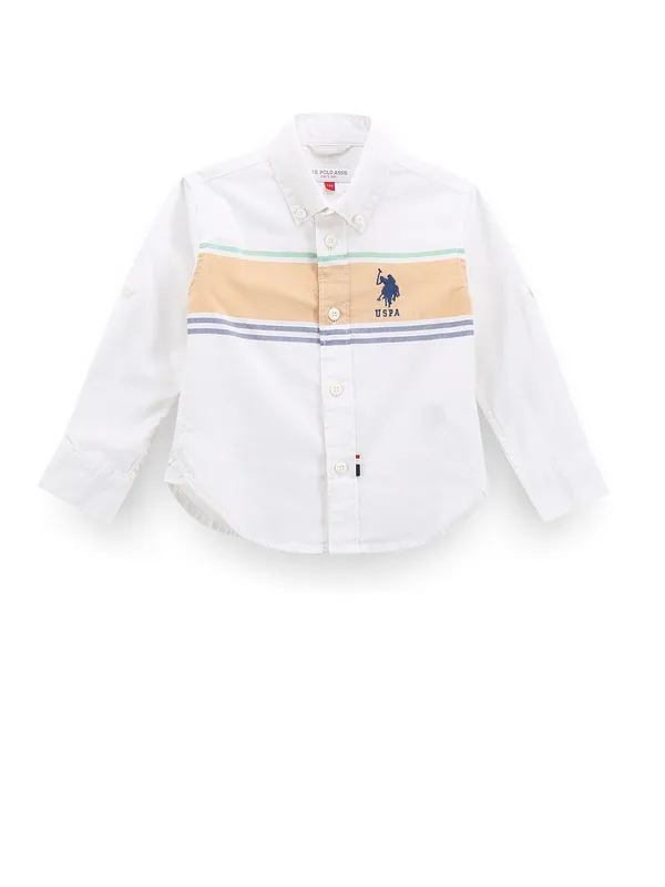 Polyester Blend Stripe Pattern Polo T-Shirt - White