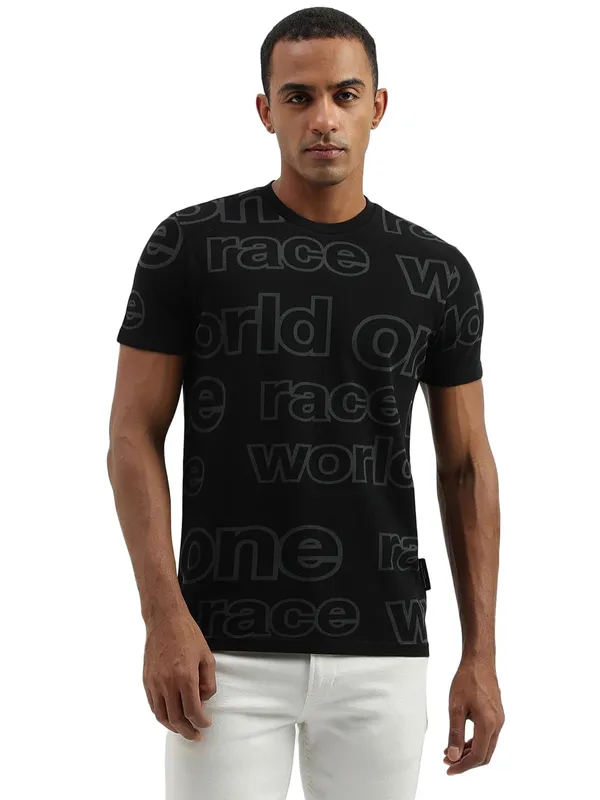 Round Neck Printed Short Sleeve Black T-Shirts
