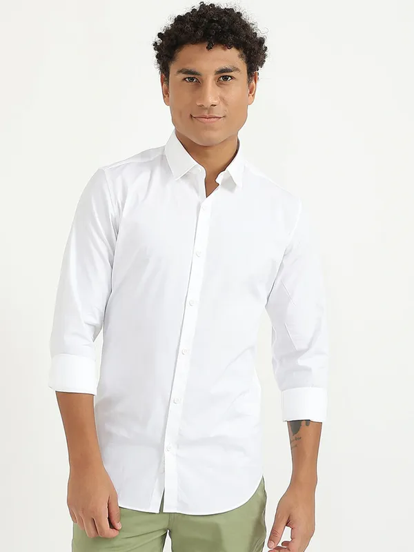 UCB casual wear men white shirt in plain-G3-MCS10753