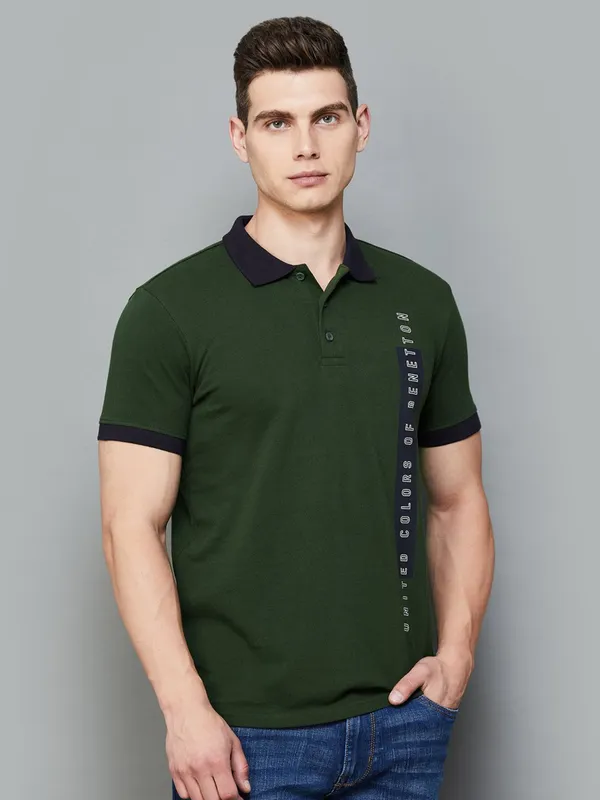 polo neck dark green color t shirt