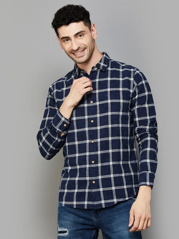 UCB navy checkered casual shirt-G3-MCS14436 Netherlands