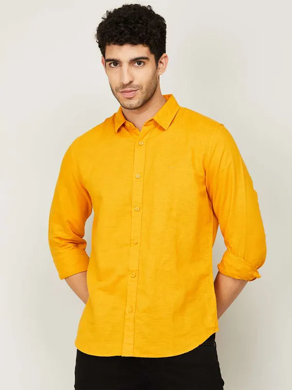 UCB orange cotton plain casual shirt-G3-MCS10760 Saudi Arabia