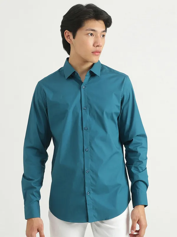 UCB rama blue plain casual shirt-G3-MCS12296
