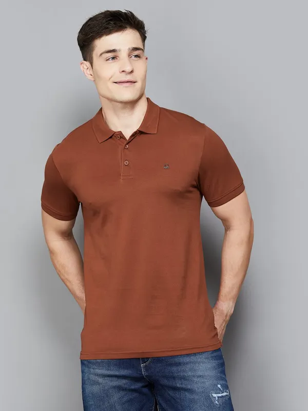 UCB slim fit plain cotton brown t-shirt for men-G3-MTS20053 Ireland