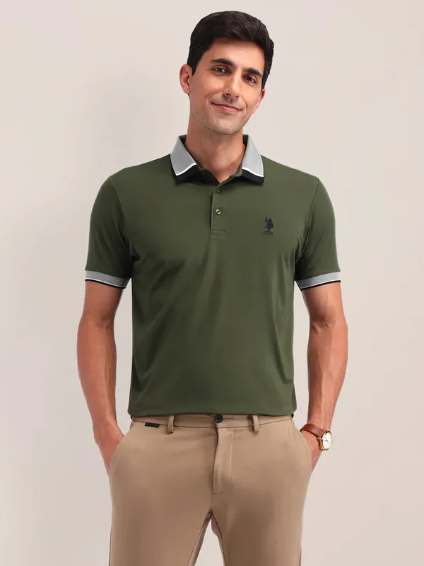 US POLO forest green slim fit cotton t-shirt for men-G3-MTS20093