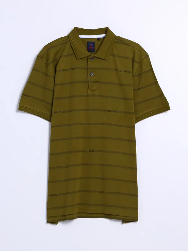 Van Heusen olive stripe cotton t shirt-G3-MTS16165 Canada