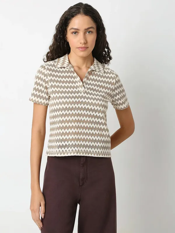 VERO MODA cotton brown polo t-shirt-G3-WTO5149
