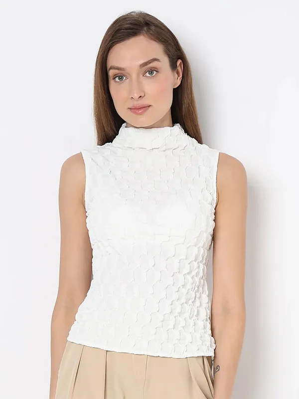 VERO MODA white high neck top-G3-WTO4668