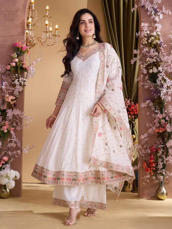 white pink anarkali dress Handpainted Baby Pink Anarkali Silk Kurta & Pants/Churidar