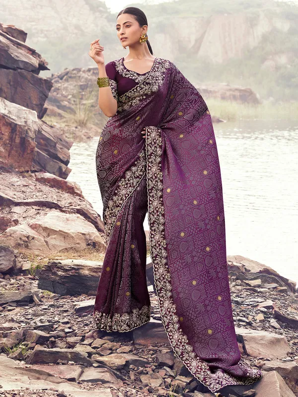 Wine satin silk bridal saree-G3-WSA61172 United States