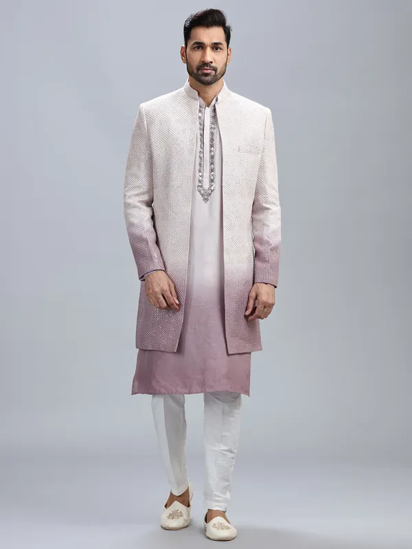 Lilac and white ombre style indowestern for man-G3-MIW8186
