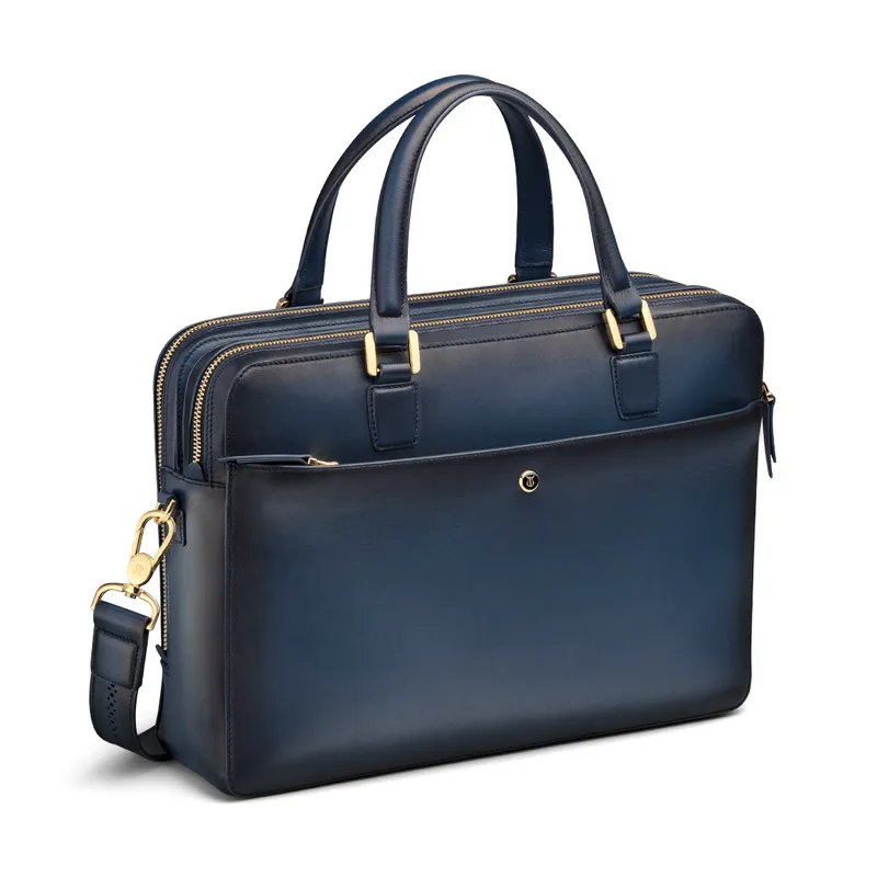 Buy Blue 14-inch Slim Leather Laptop Bag - William Penn