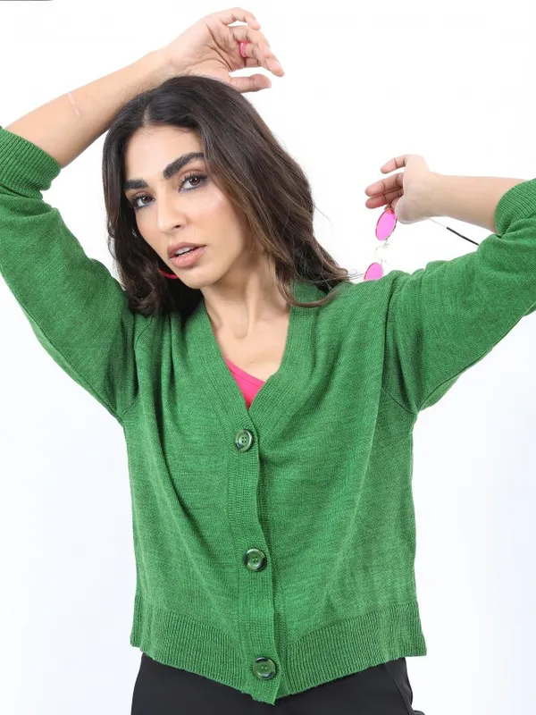 Island Trends Summer V-Neck Sweater - Kelly Green main image 1