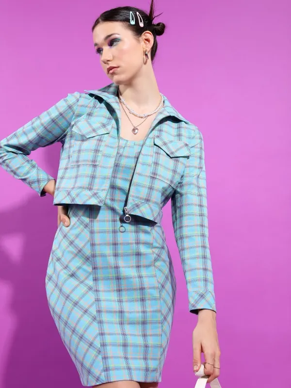 chinese dress ladies Brown Check Chiffon Midi Dress main image 0