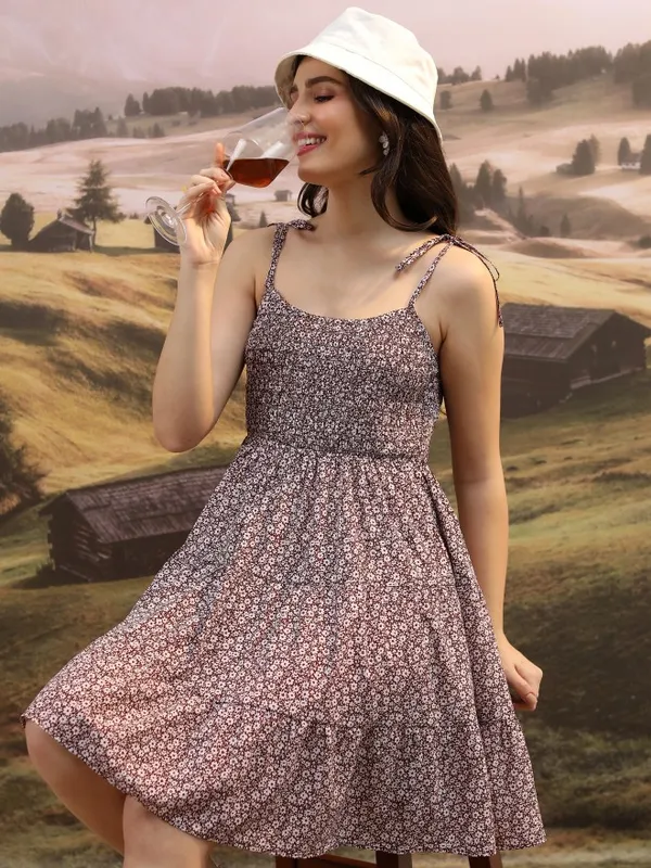 Women's Maroon Boat Neck Knee Length Fit and Flare Dress