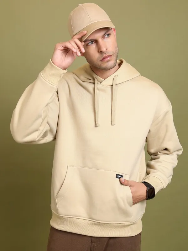 Buy Highlander Beige Oversized Fit Hoodie Sweatshirt for Men...