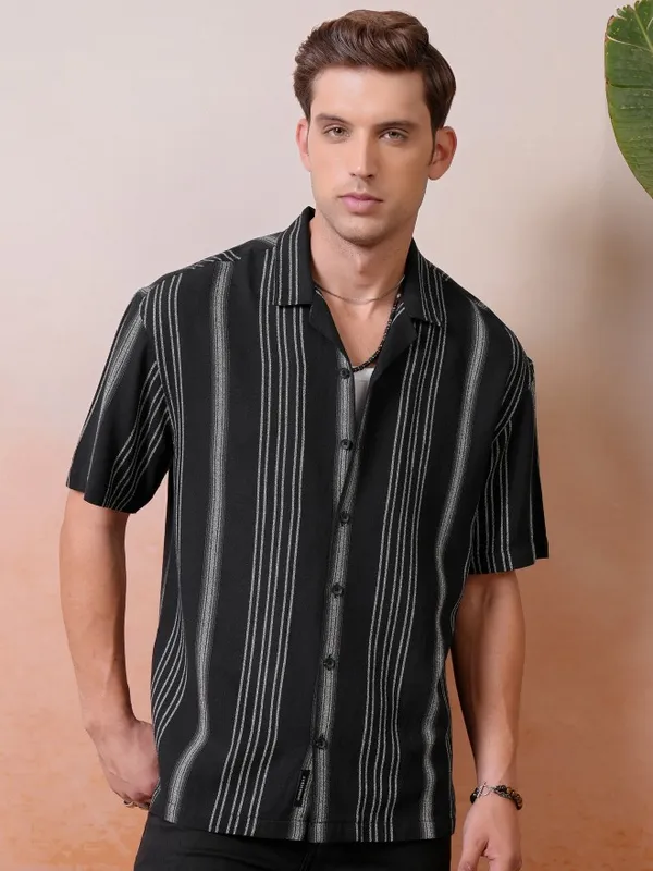 striped cuban collar shirt