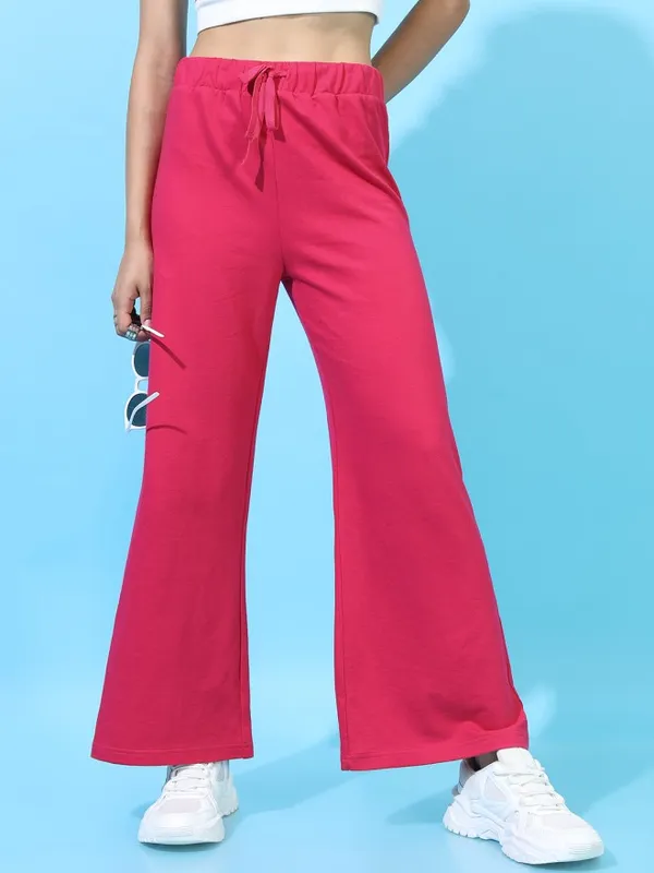 Pink Boot Cut Women's Track Pants By Being Human Clothing