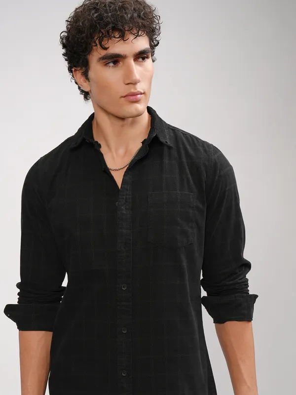 Men's Black Comfort Checked Cotton Casual Shirt