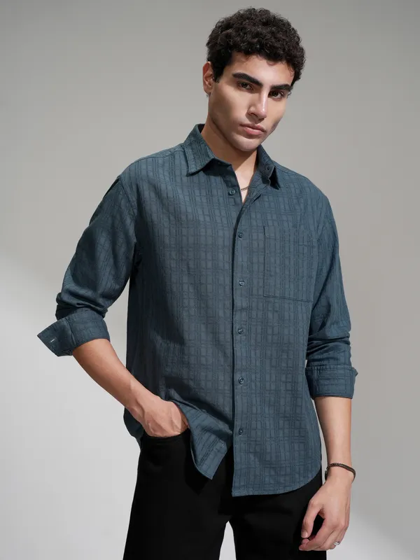 Buy Highlander Blue Checked Relaxed Fit Casual Shirt Online