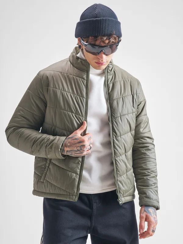 Buy Purple By Highlander Olive Solid Puffer Jacket Online PHJK000003