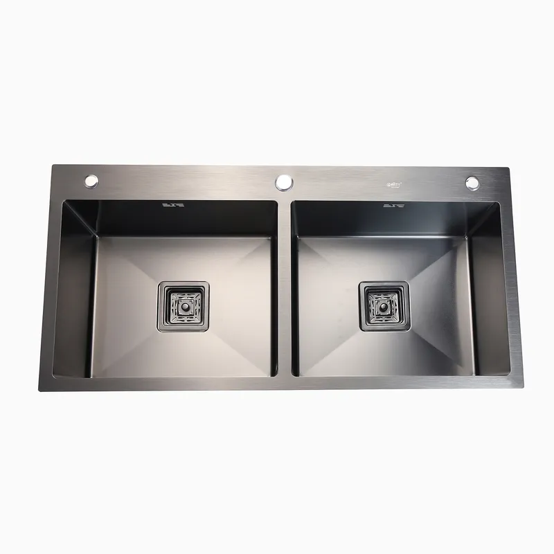 Shop Chrome Kitchen Sink Double Black (37X18) Three Hole online