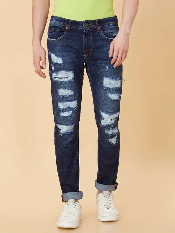Being Human Men Slim Straight Fit Denim-Mid Tone