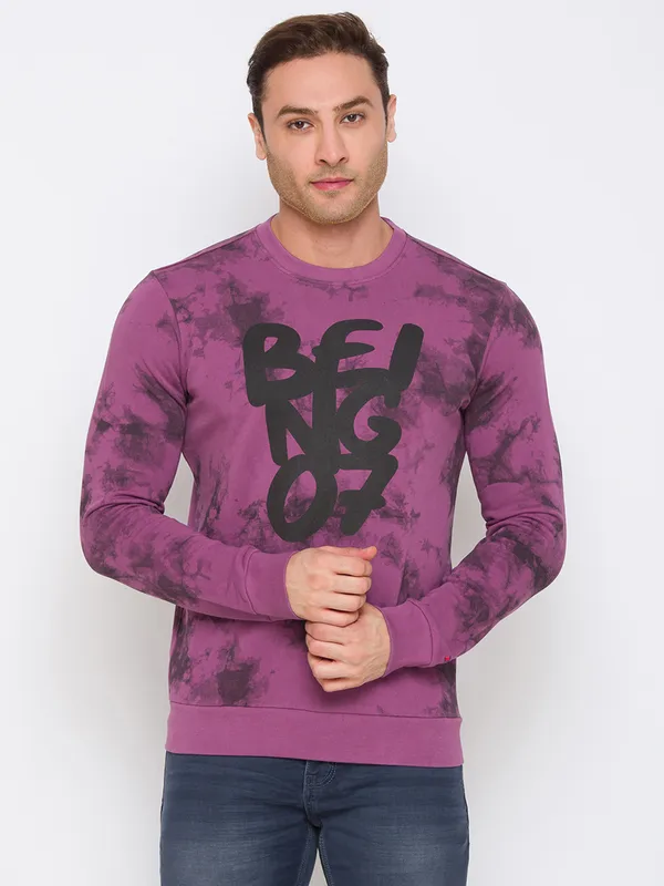 Being Human Regular Fit Men Crew Neck Sweatshirt-Dusty Violet