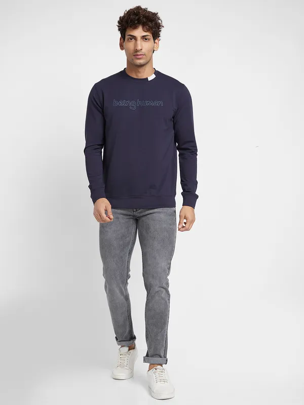 Cobalt Blue Regular Fit Men's Hoodie by Being Human Clothing main image 1