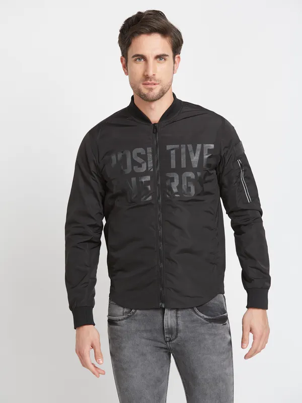 Black Regular Fit Long Sleeves Polyester Men's Jacket by Being Human Clothing main image 0