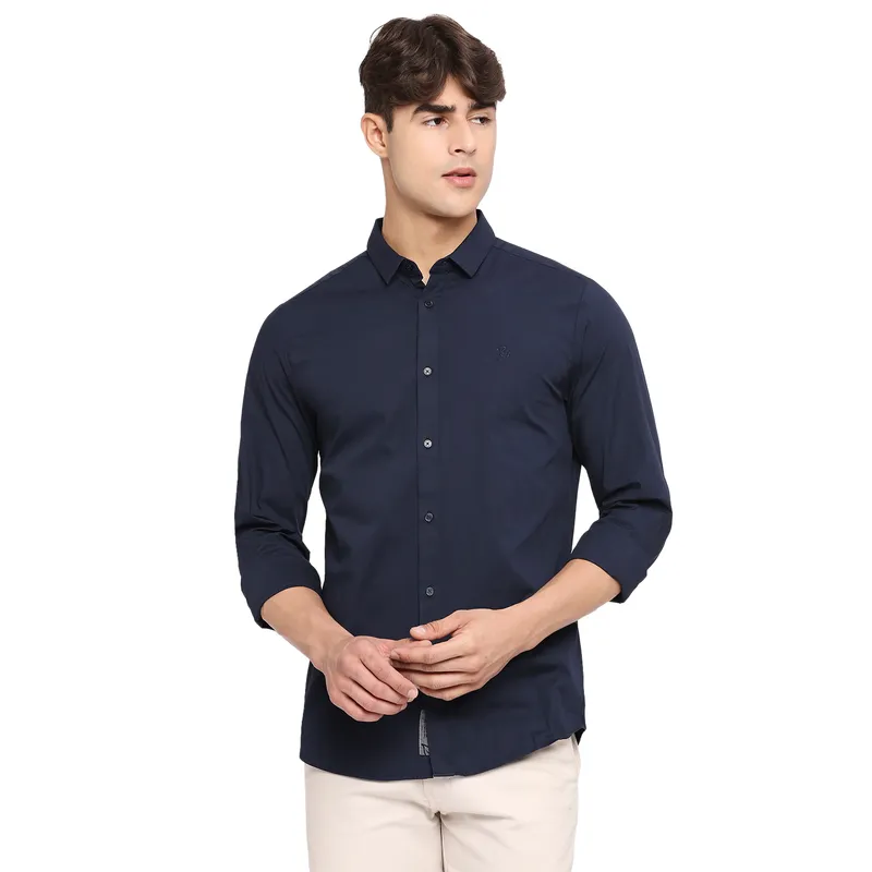 Being Human Super Slim Fit Men Collared Shirts-Navy