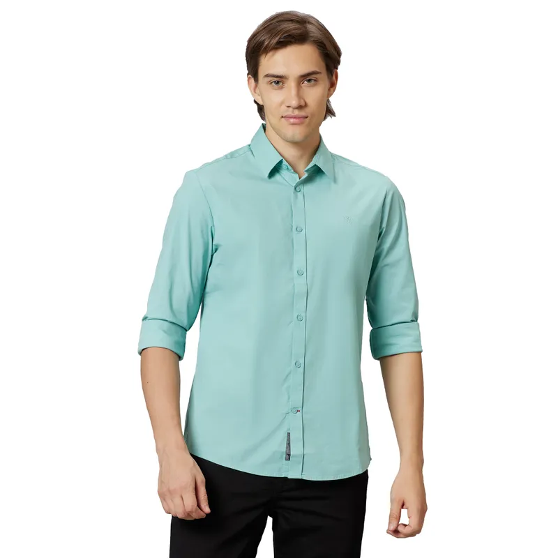 Being Human Slim Fit Men Collared Shirts-Green