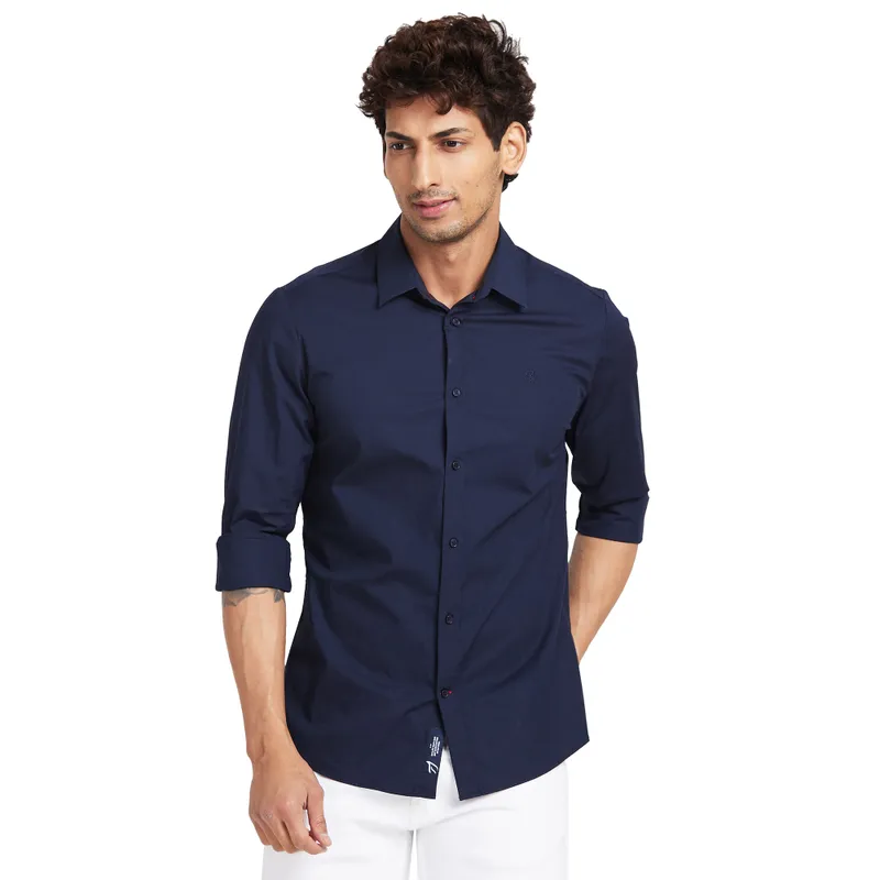 Blue Slim Fit Regular Collar Men's Shirt by Being Human Clothing main image 1