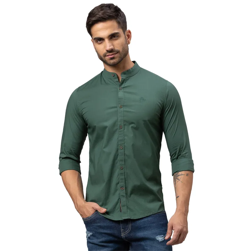 Being Human Super Slim Fit Men Collared Shirts-Bottle Green