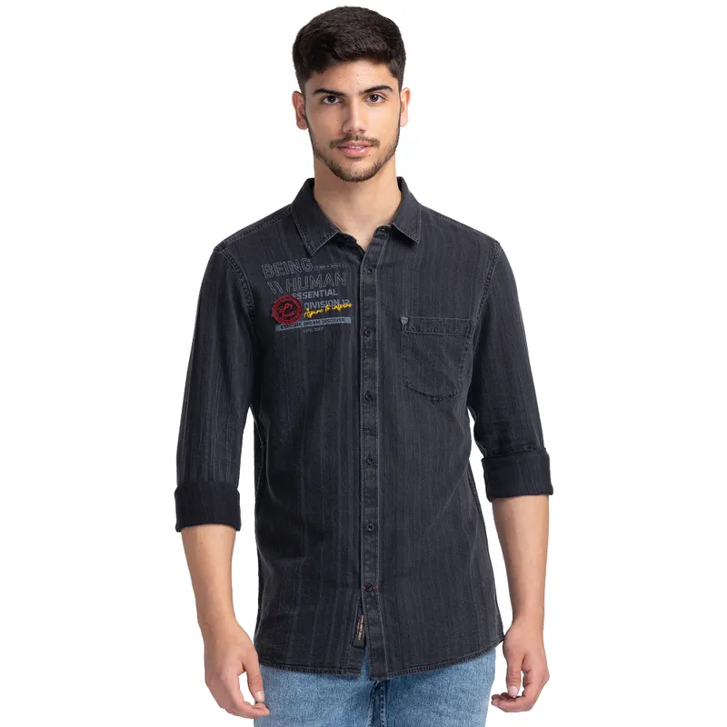 Navy Slim Fit Regular Collar Men's Shirt by Being Human Clothing main image 1